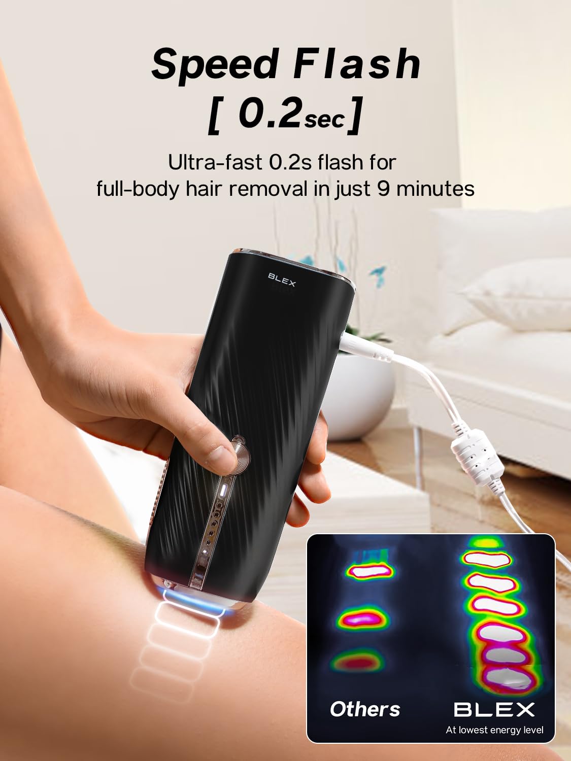 Blex sapphire cooling close-up emphasizes comfortable, painless sessions during home use.