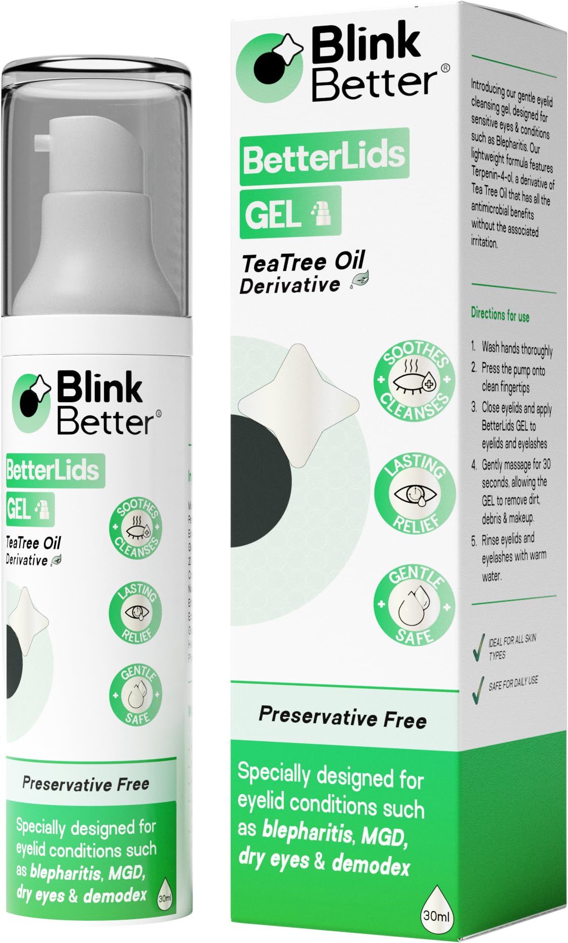 BlinkBetter BetterLids bottle front view, a gentle daily eyelid cleanser for care.