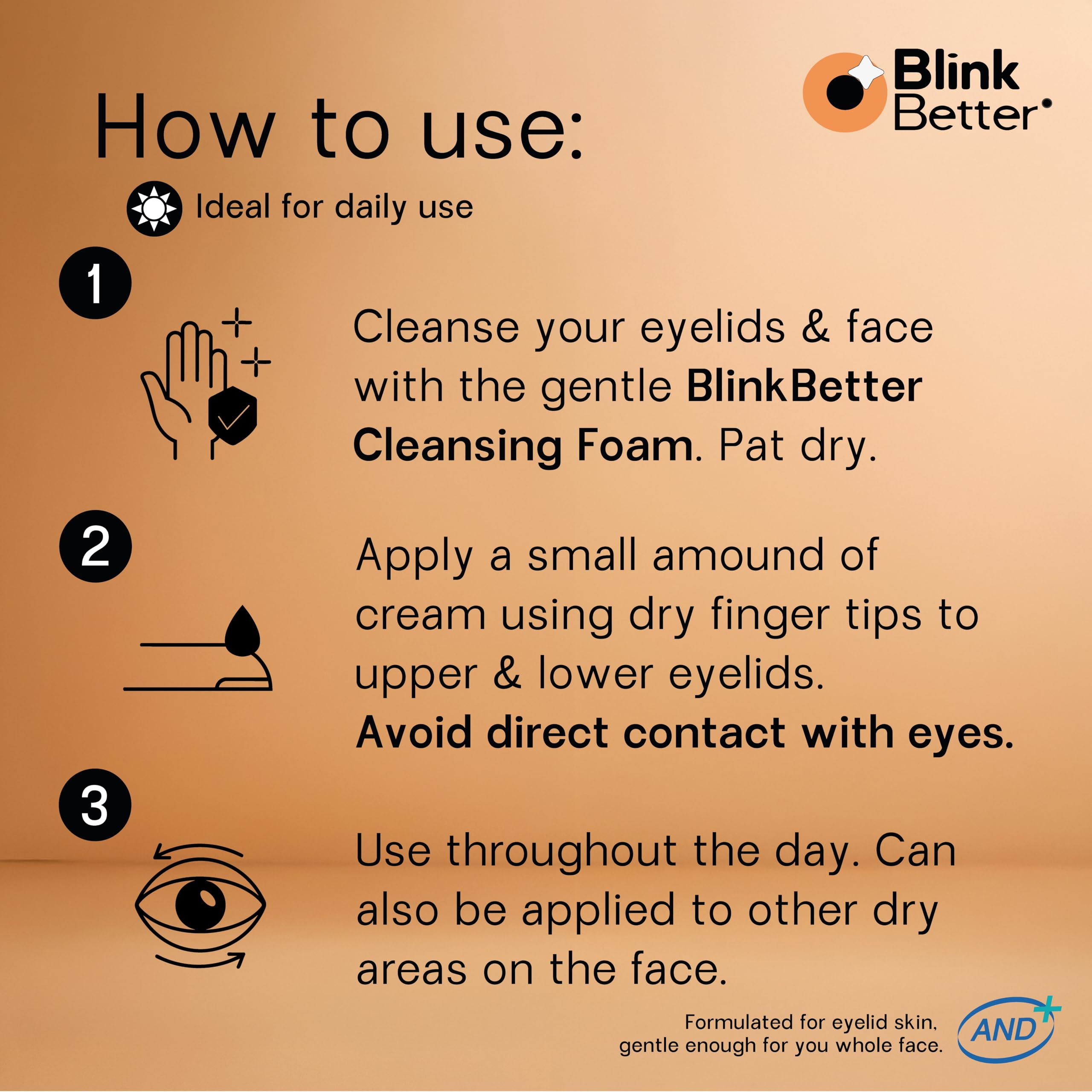 BlinkBetter Restore daily-use image suggests easy, everyday eyelid care.