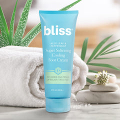 Scene of refreshed feet after using Bliss Aloe Leaf & Peppermint Foot Cream.