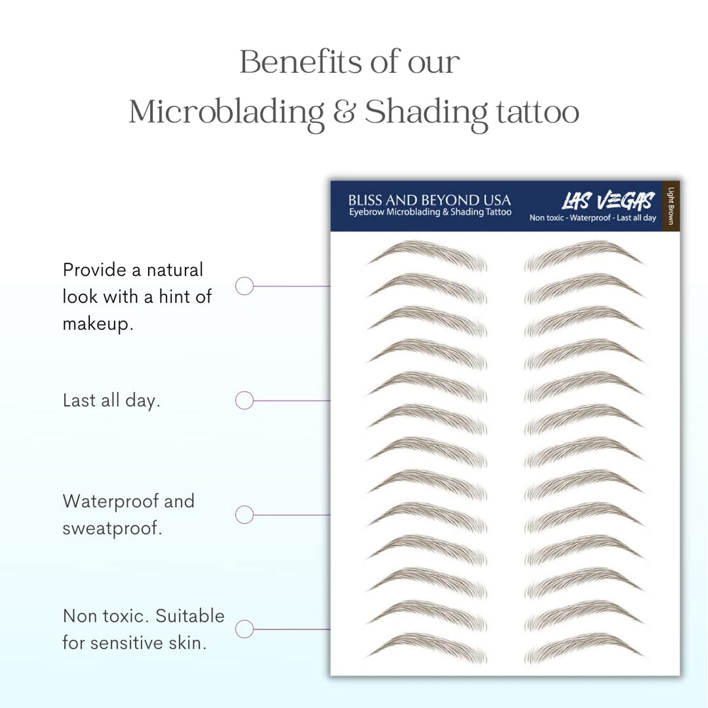Bliss and Beyond USA easy-adhesive brow tattoos for quick application.