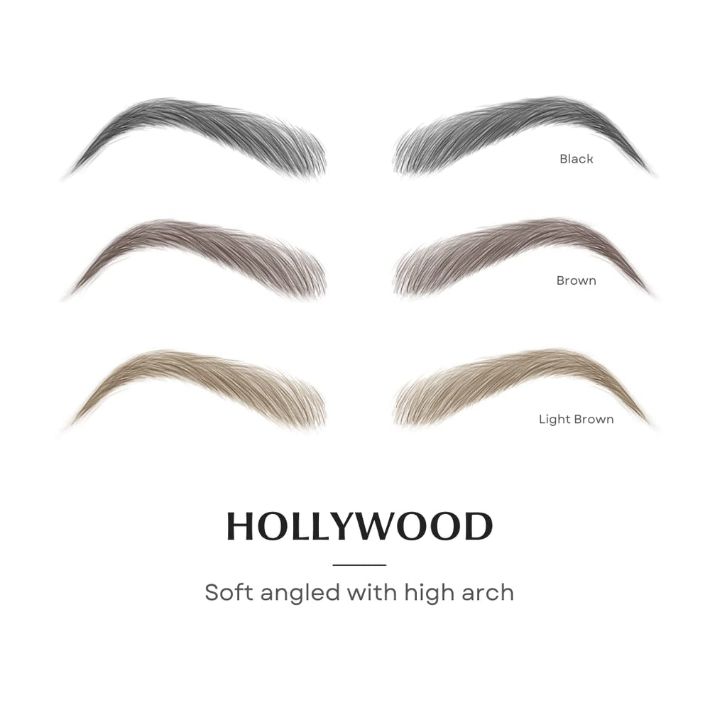 Model wearing natural-looking brows with Bliss and Beyond USA sticker set