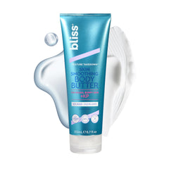 Bliss Body Butter Texture Takedown bottle closeup shows smoothing action for bumpy skin