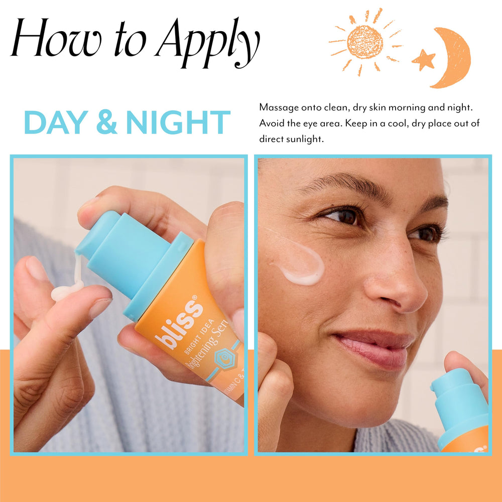 Bliss Bright Idea Serum applied to skin for luminous glow.
