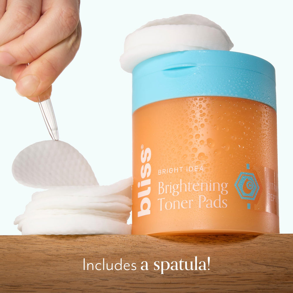 Bliss Bright Idea toner pad on face demo shows even coverage.