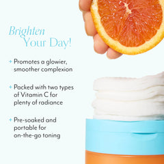 Bliss Bright Idea Vitamin C + Peptide Toner Pads swatches show hydration and glow potential.