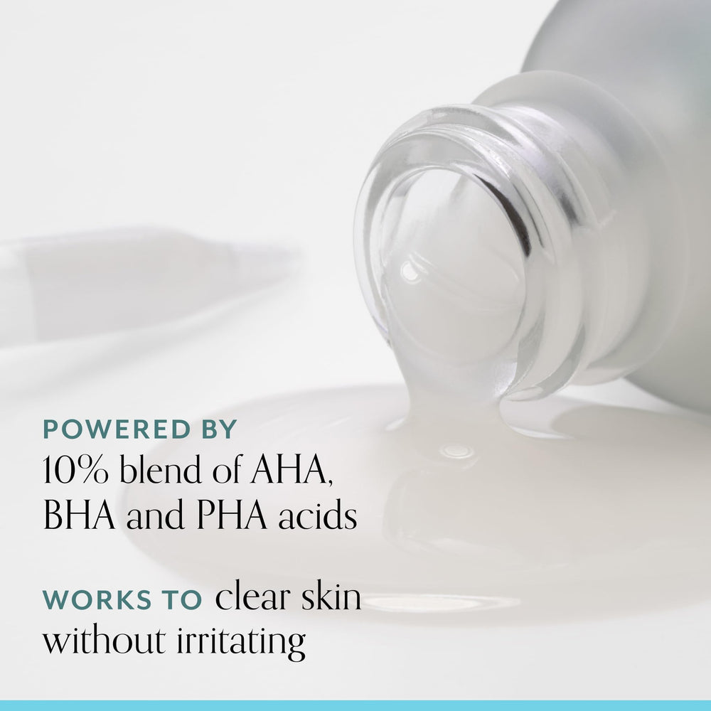 Amber bottle of Bliss Clarifying Peel highlighting fragrance-free formula.