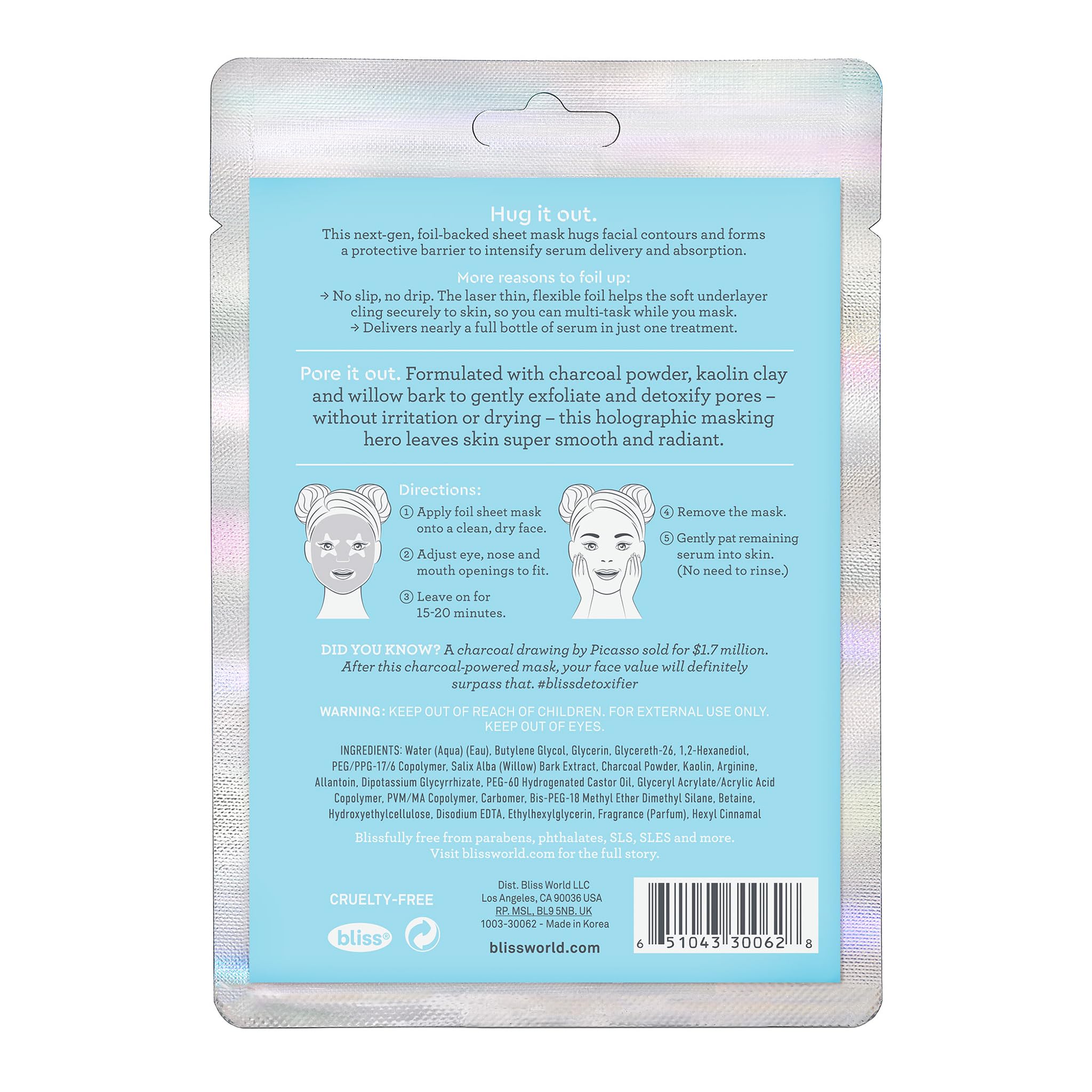 Bliss Detoxifier holographic mask on display ready for a spa night ritual.