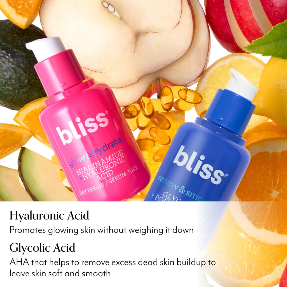 Bliss Dual Serum Set packaging in a flatlay showcase