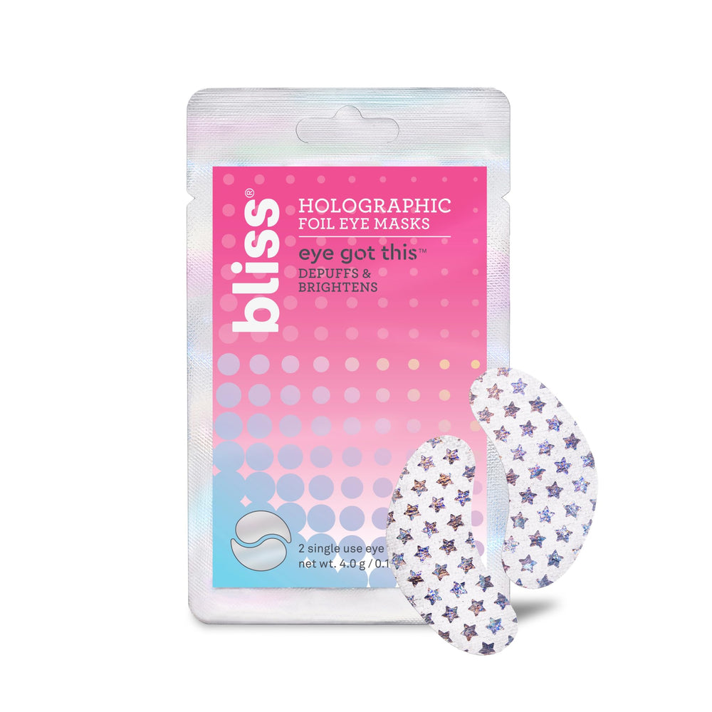 Bliss Eye Got This holographic foil eye mask pack soothing tired eyes.