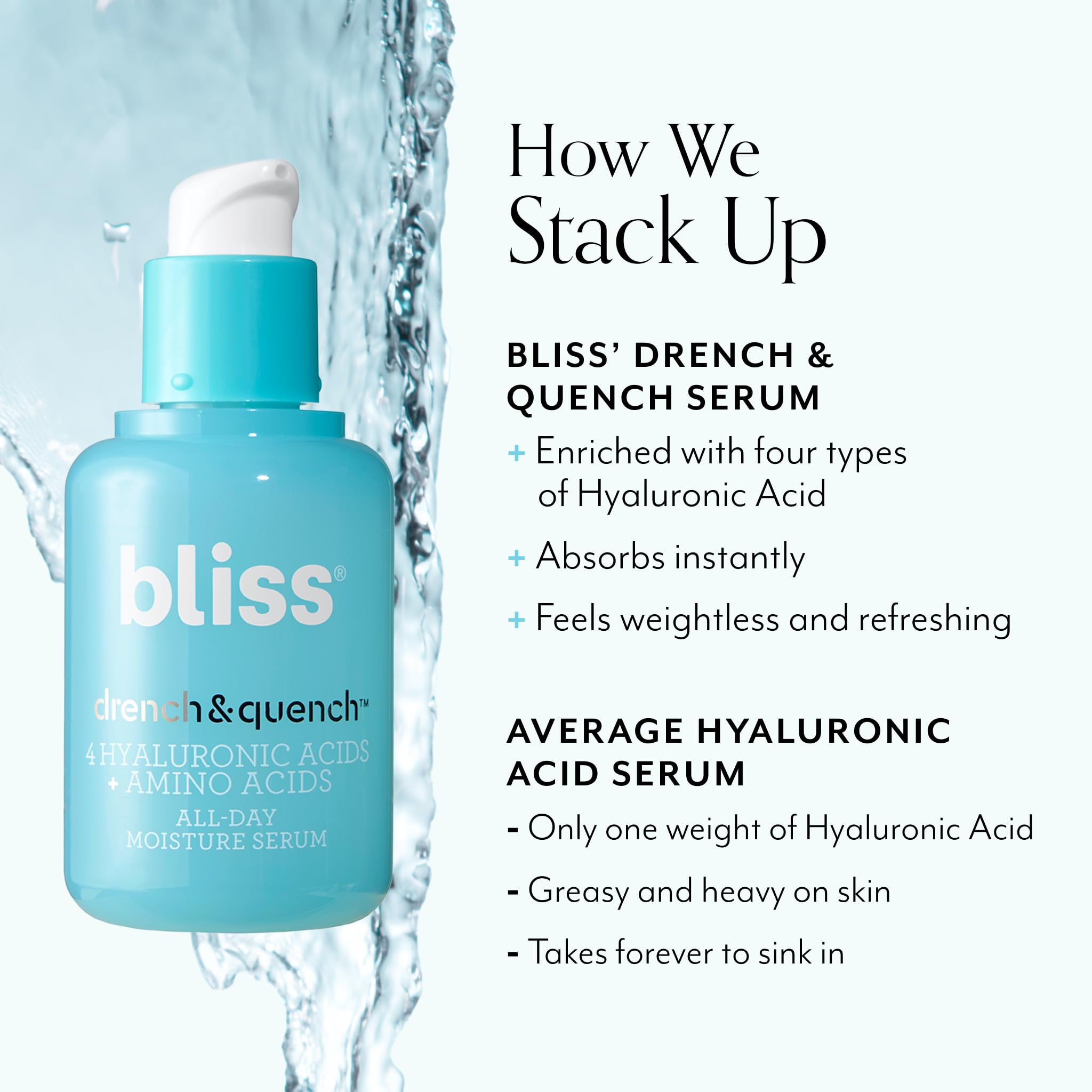 Bliss Hyaluronic Acid Drench fragrance-free formula ideal for sensitive skin