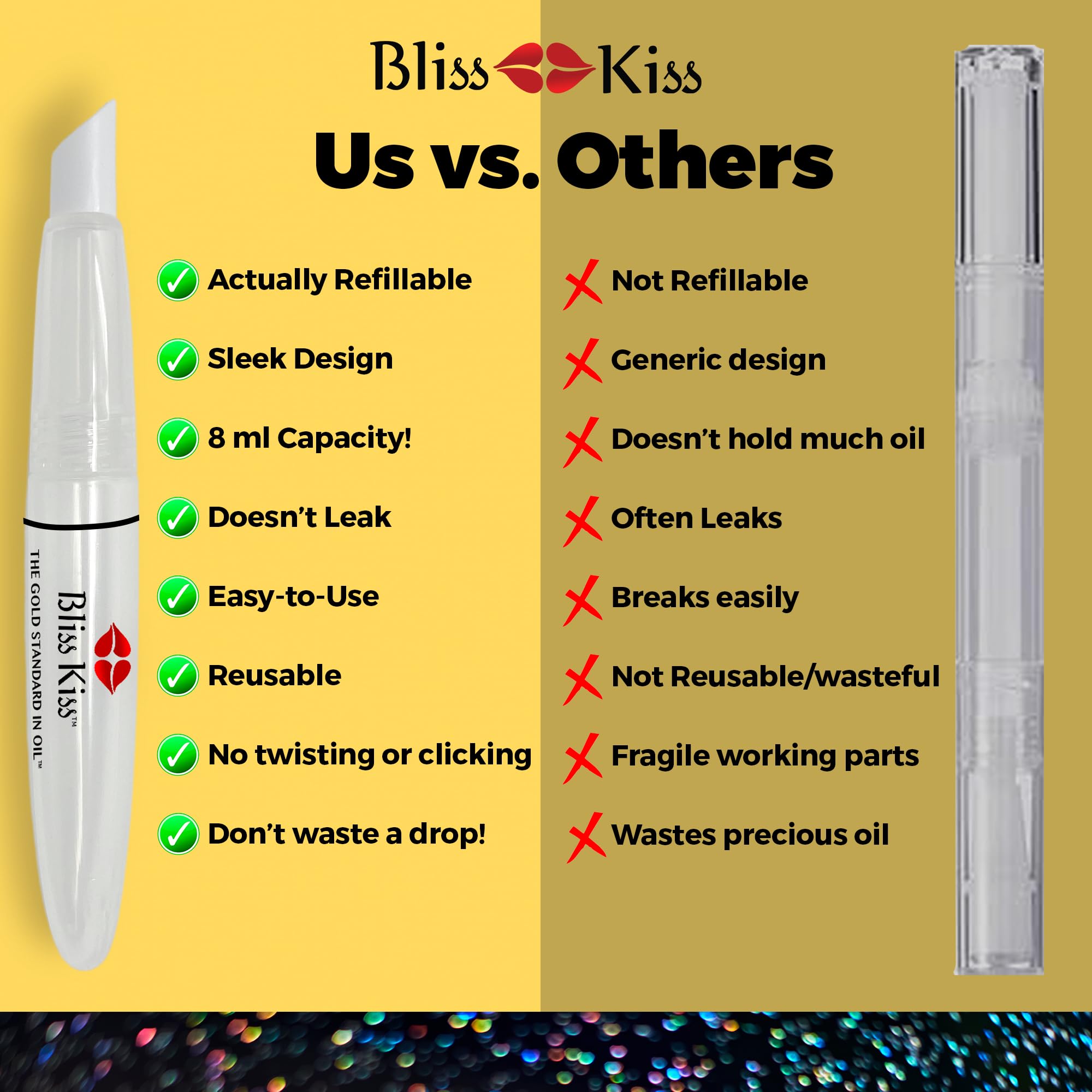 Bliss Kiss cuticle proximal nail fold pusher paired with oil pen for targeted hydration.