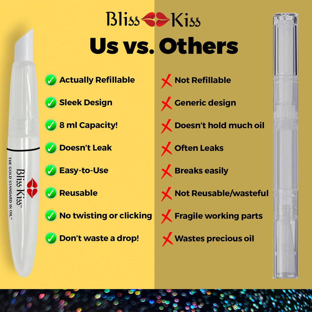 Bliss Kiss cuticle proximal nail fold pusher paired with oil pen for targeted hydration.