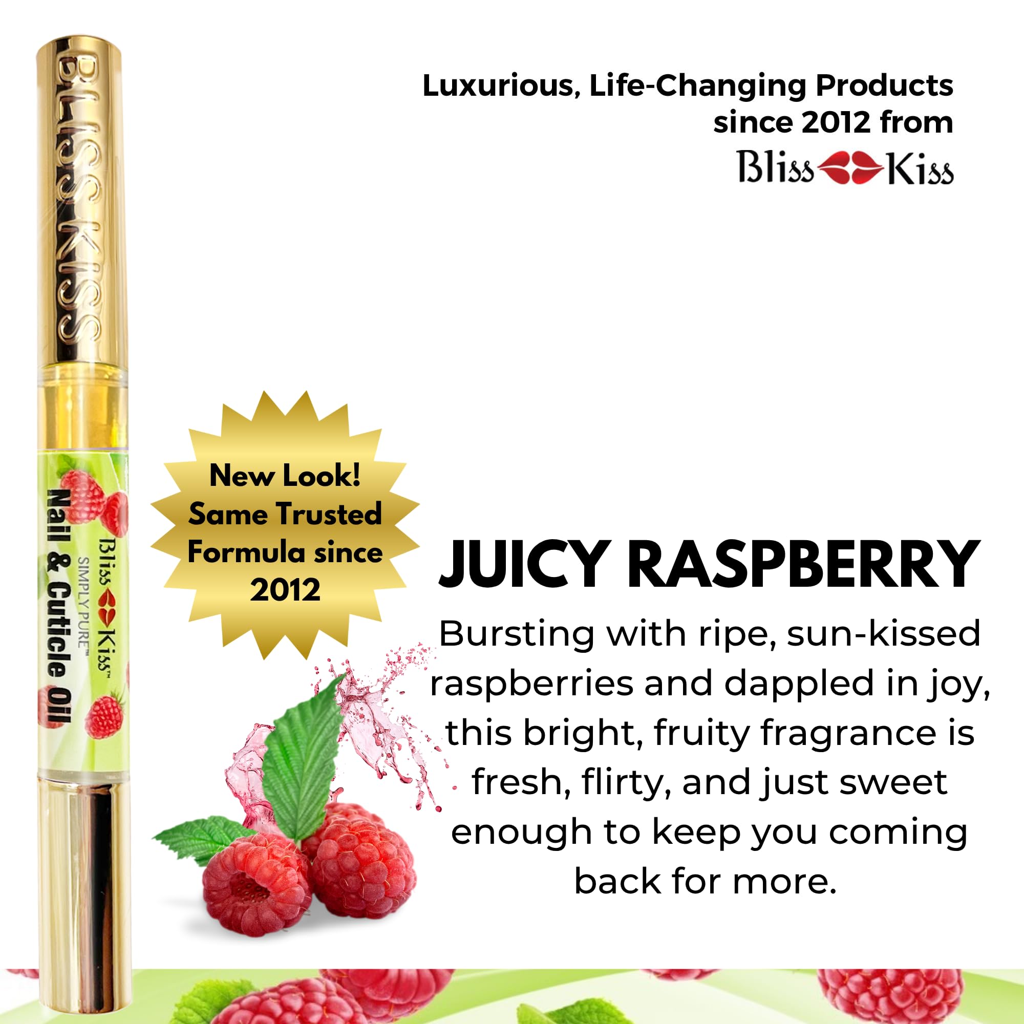 Bliss Kiss jojoba oil nourishes nails and cuticles for flexibility.