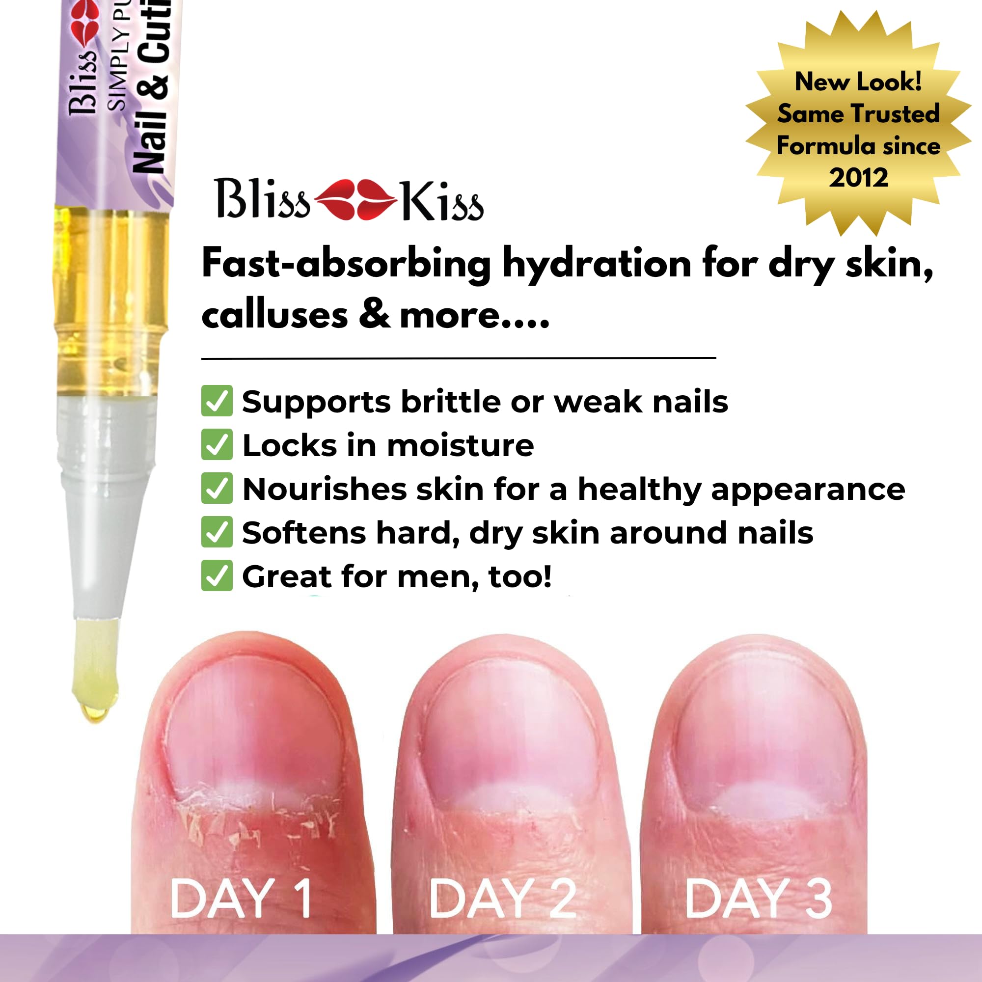 Bliss Kiss Lavender Vanilla oil pen in hand for quick nail conditioning