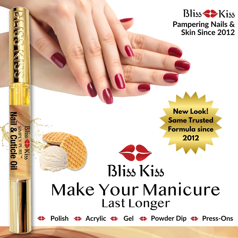 Bliss Kiss quick-absorption nail oil pen during use on nails