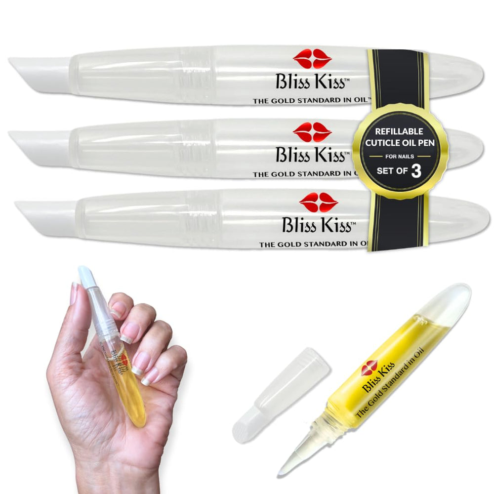 Bliss Kiss refillable cuticle oil pen with precise brush for targeted hydration