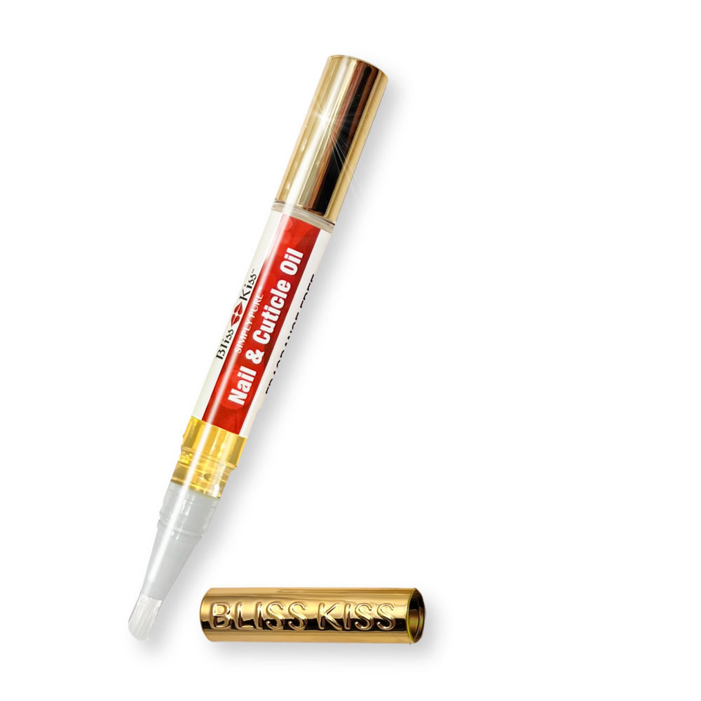 Bliss Kiss Simply Pure Nail Oil Pen cap shown for precise cuticle care.