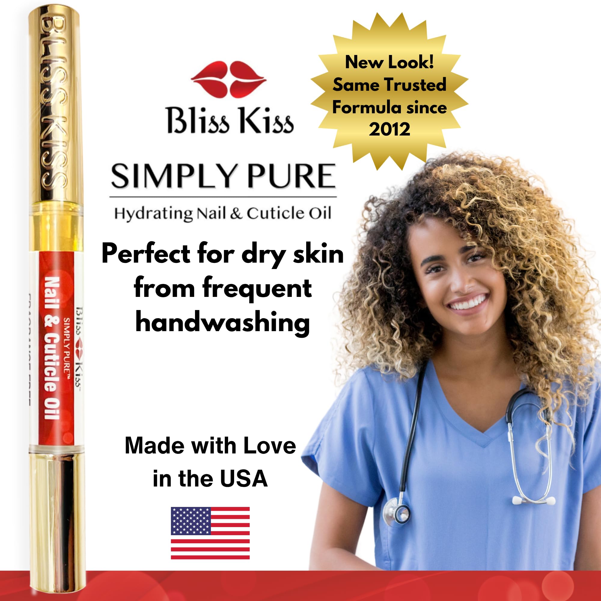 Bliss Kiss Simply Pure Nail Oil Pen compact size fits in a purse.