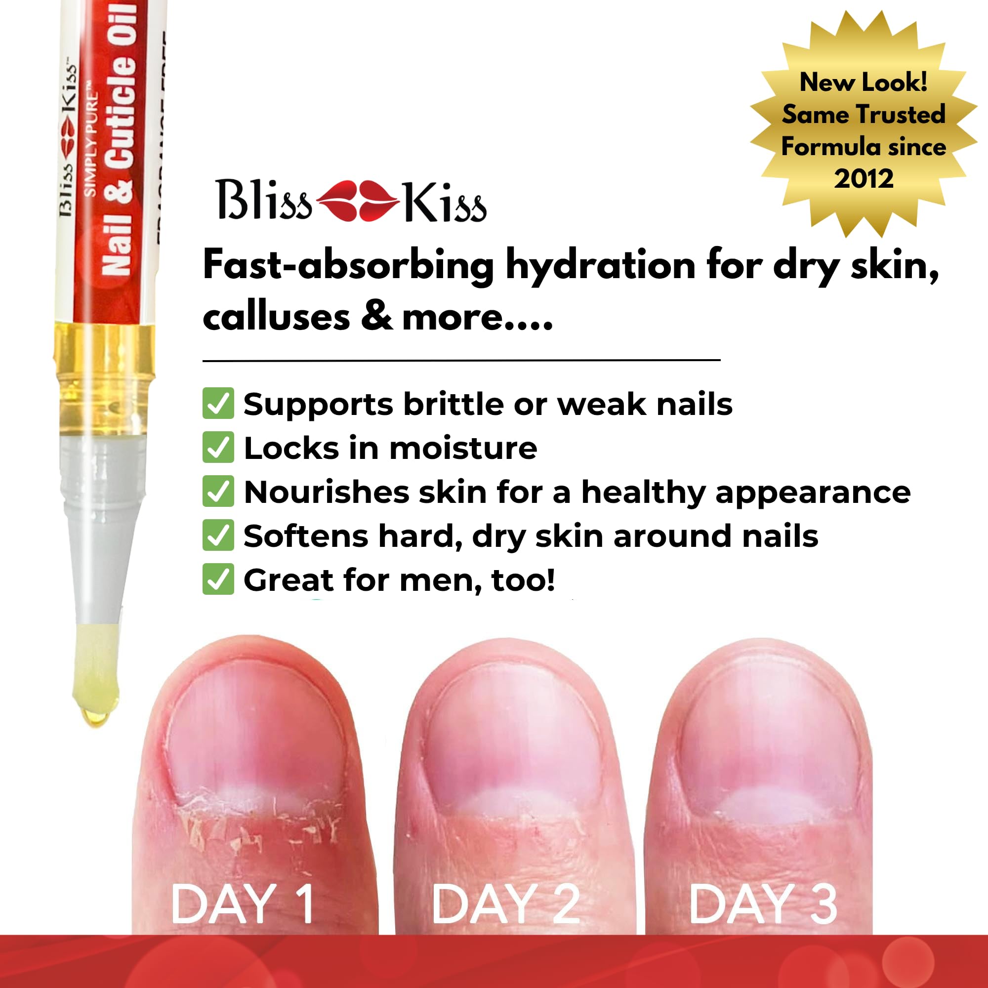 Bliss Kiss Simply Pure Nail Oil Pen nails focus supports flexible, conditioned nails.