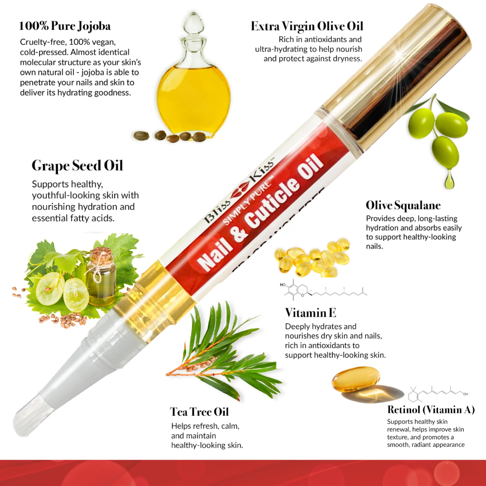 Bliss Kiss Simply Pure Nail Oil Pen USA-made by a family-owned company.