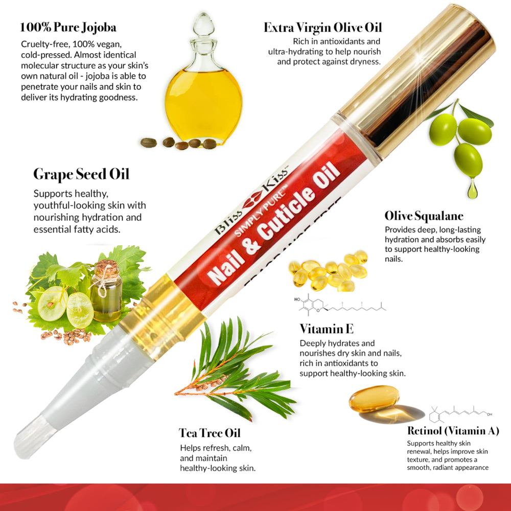 Bliss Kiss Simply Pure Nail Oil Pen USA-made by a family-owned company.