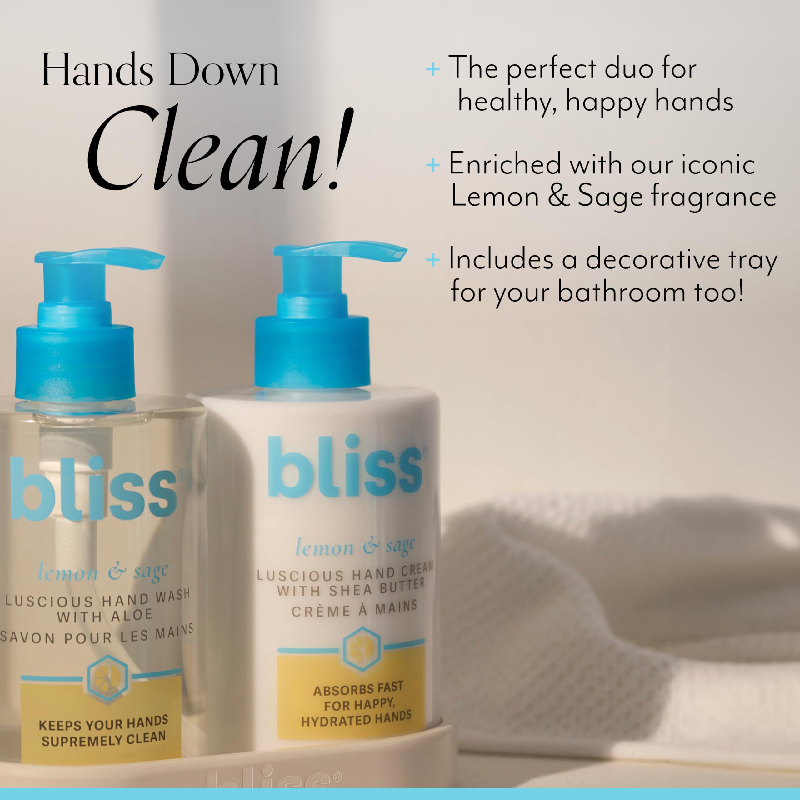 Bliss Lemon & Sage hand cream tube demonstrates rich hydration for soft skin.