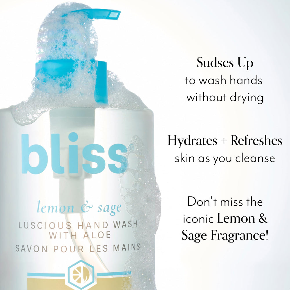 Bliss Lemon & Sage Hand Wash foam, rich lather cleansing without drying the hands