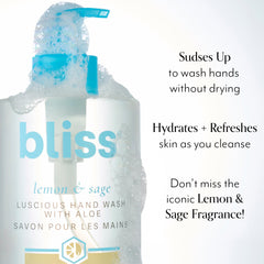 Bliss Lemon & Sage Hand Wash foam, rich lather cleansing without drying the hands