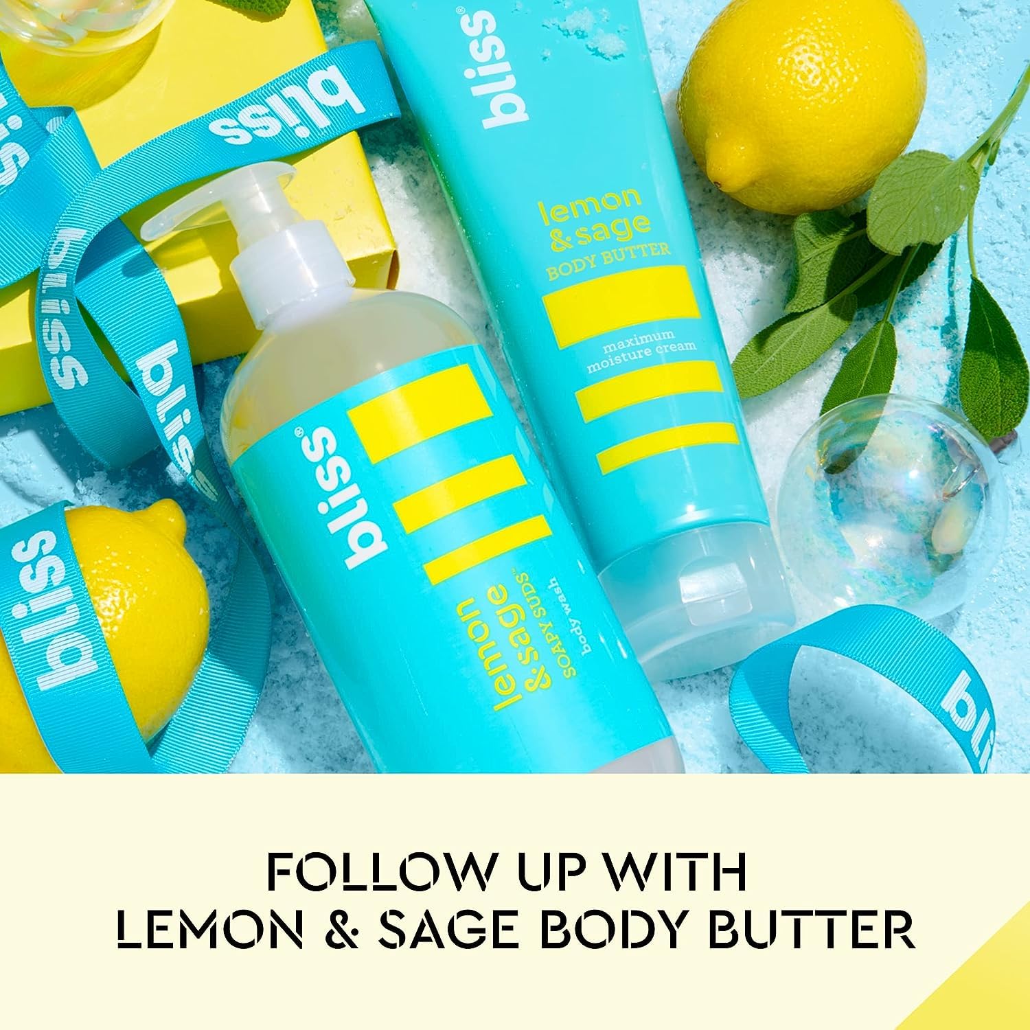 Bliss Lemon & Sage Winter hydration packaging highlights comforting moisture during colder months.