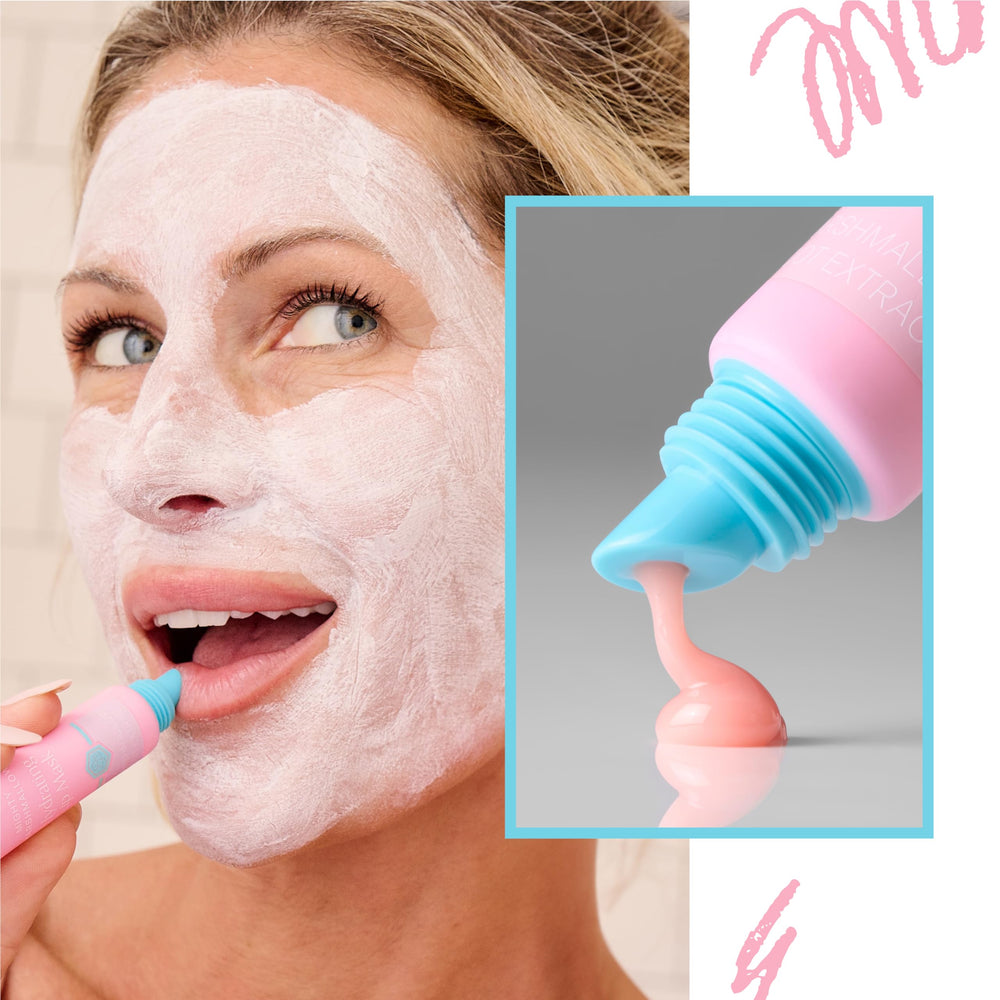 Close-up of lips with Bliss Mighty Marshmallow lip mask during application