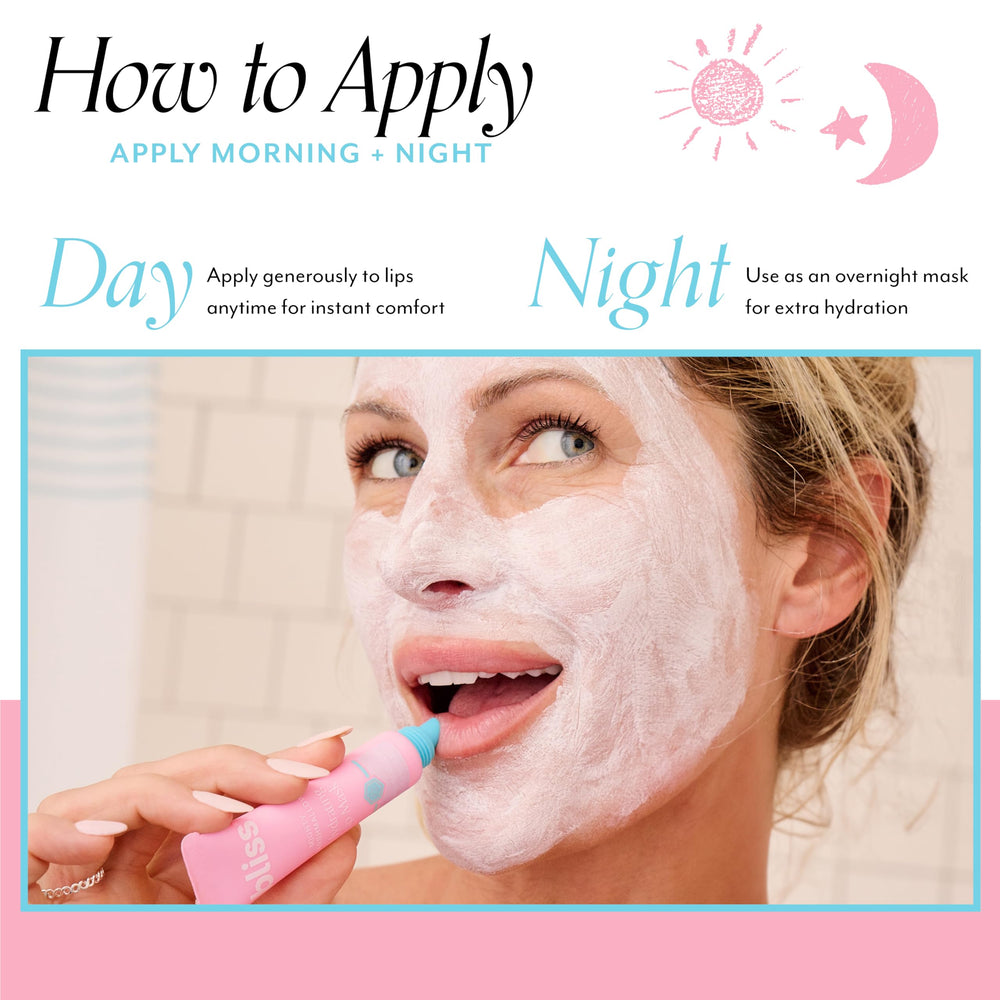 Shea butter in Bliss lip mask nourishes dry lips clearly
