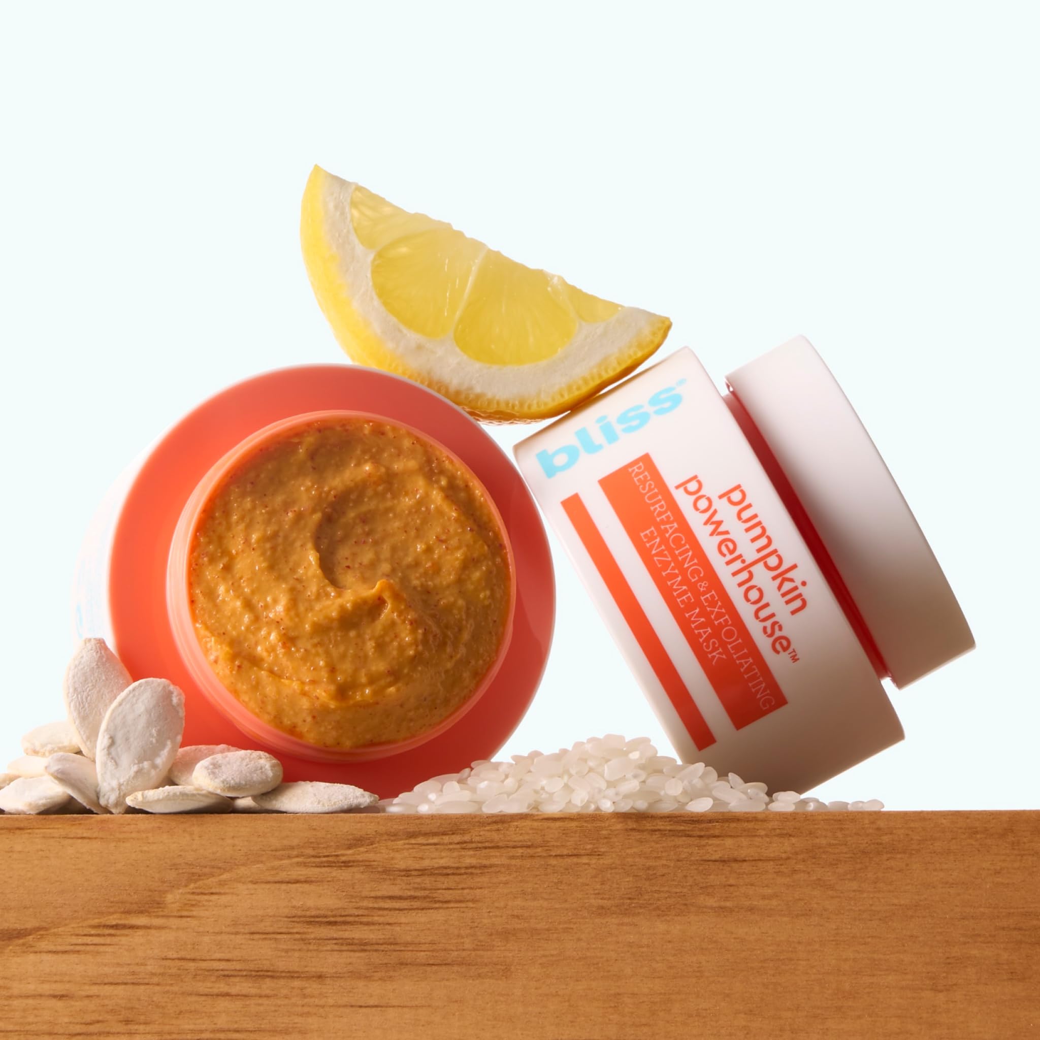 Bliss Pumpkin Powerhouse lemon powder and rice polish deliver gentle exfoliation