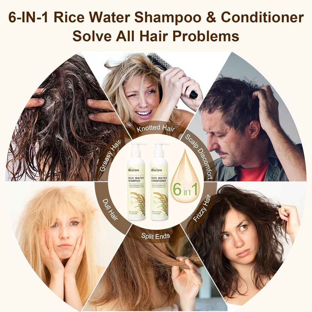 Hair appears shiny and healthy after BlissCare rice water duo