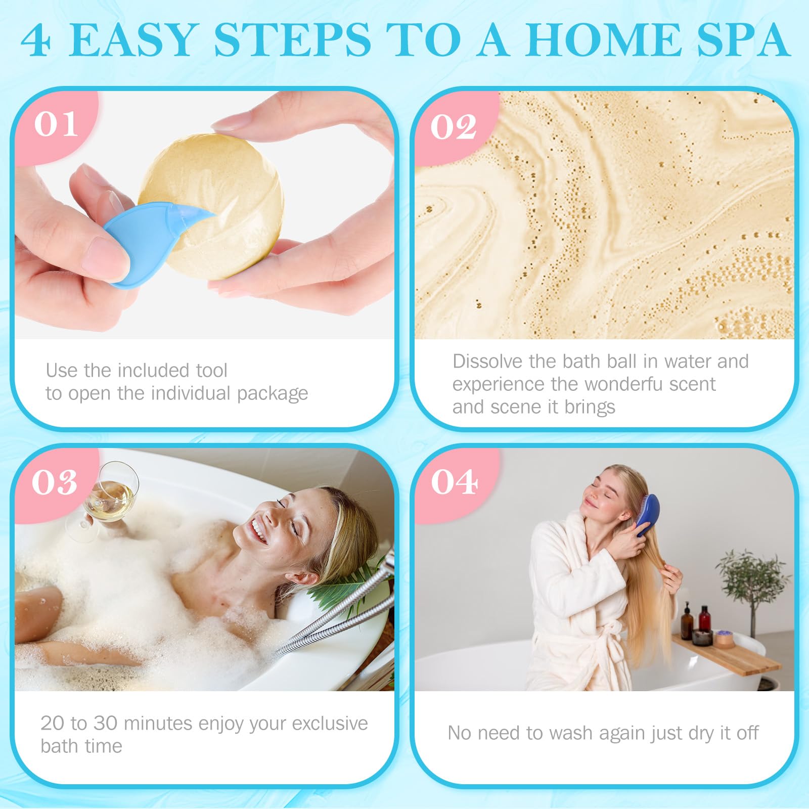 BlissfulOasis colorful bath bombs rinse clean without staining skin or tub.