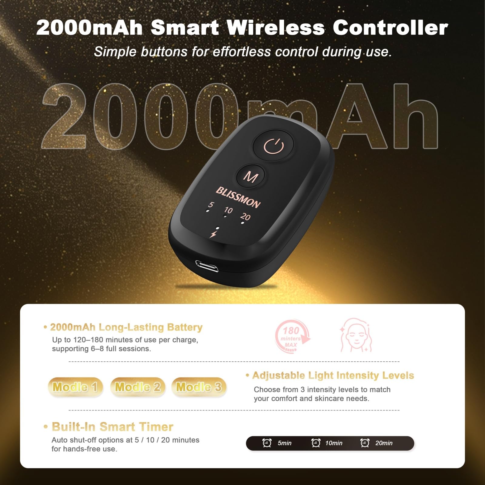 BLISSMON smart-timer-controller view shows built-in auto-off for easy routines