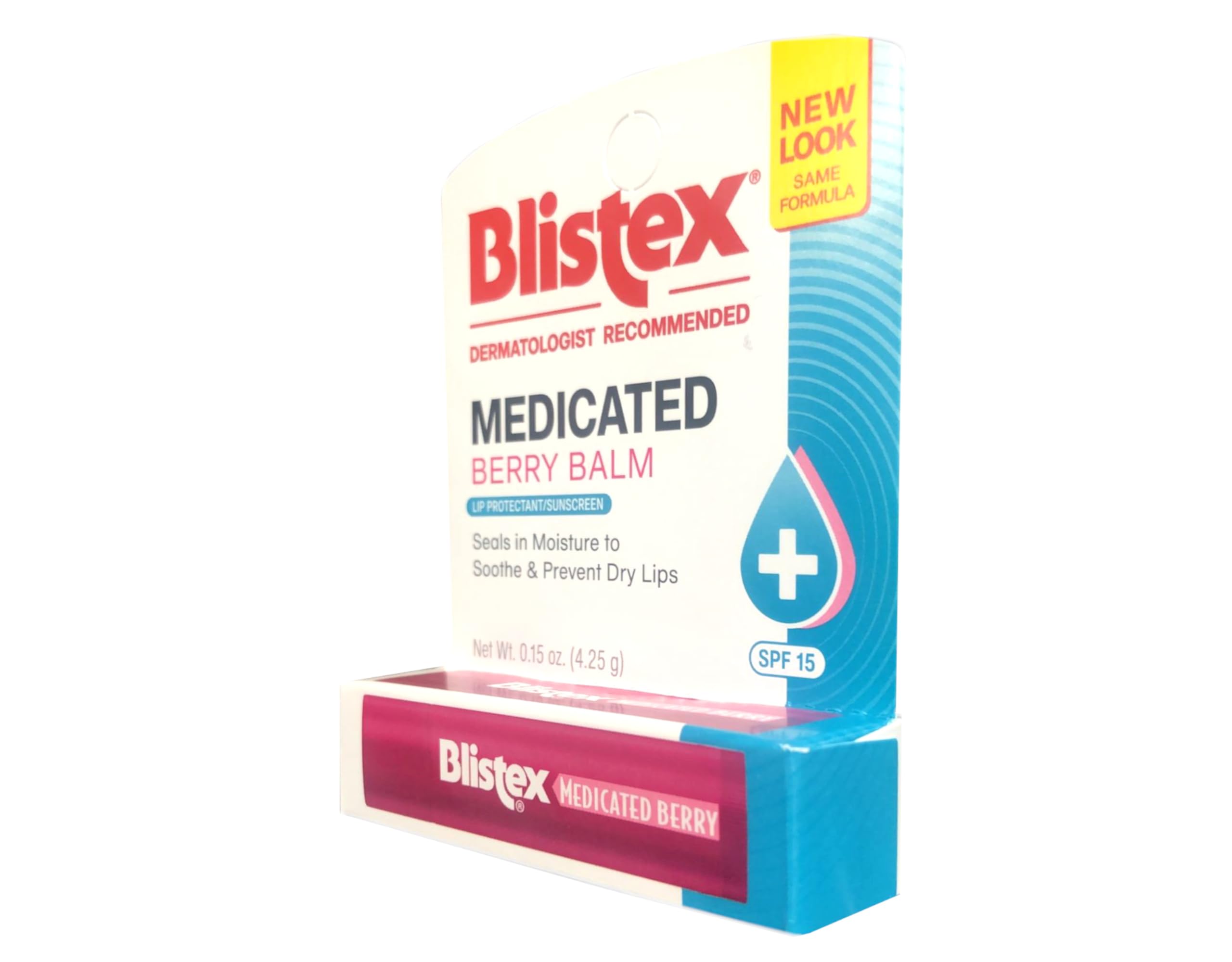 Blistex Medicated Berry Balm application close-up shows smooth glide on lips.