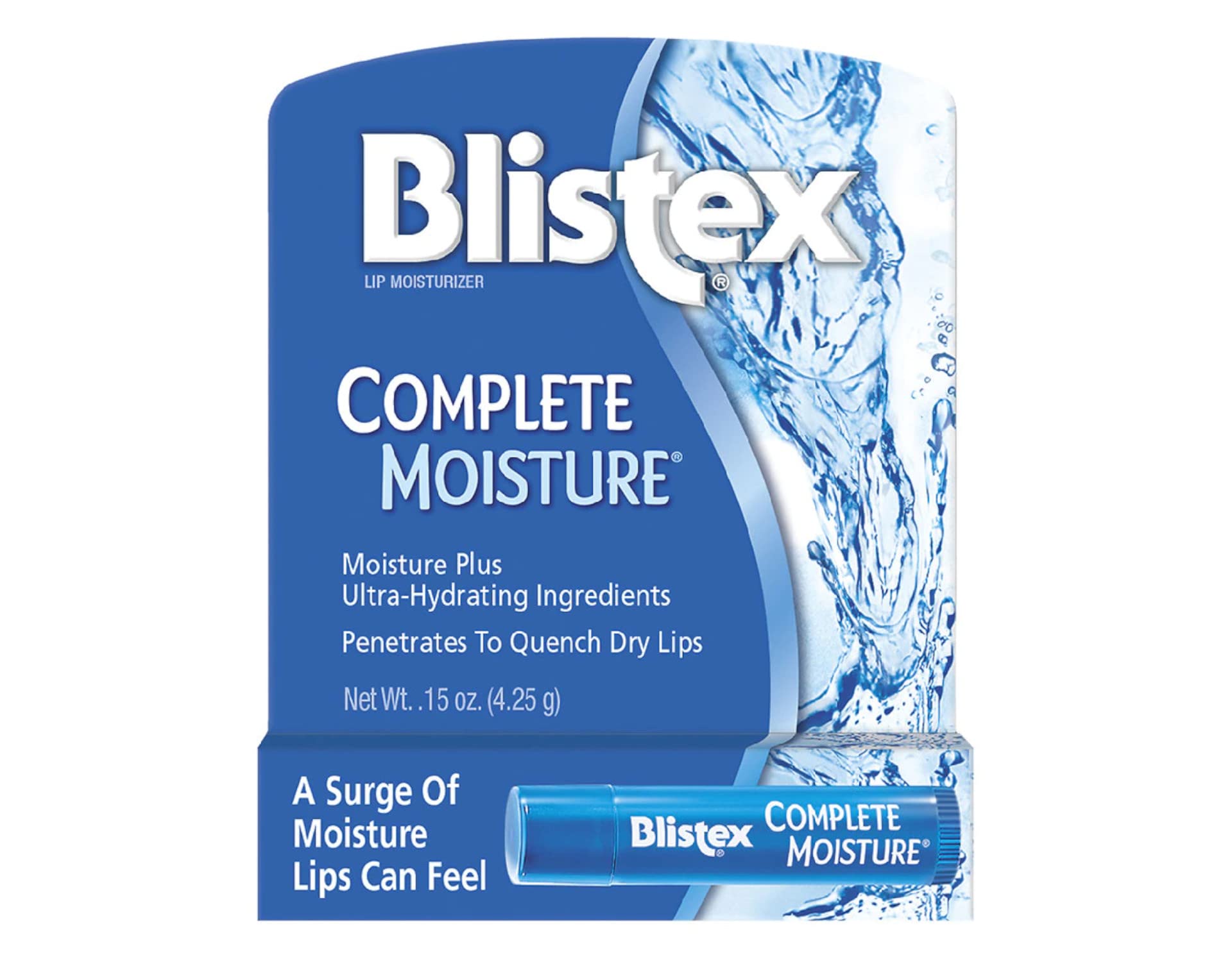 Blistex Complete Moisture lip balm stick delivering deep hydration for dry lips.