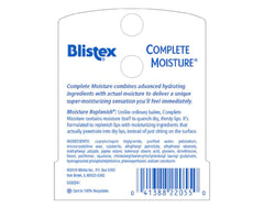 Blistex Complete Moisture packaging highlighting compact, travel-friendly tube and recyclable packaging.