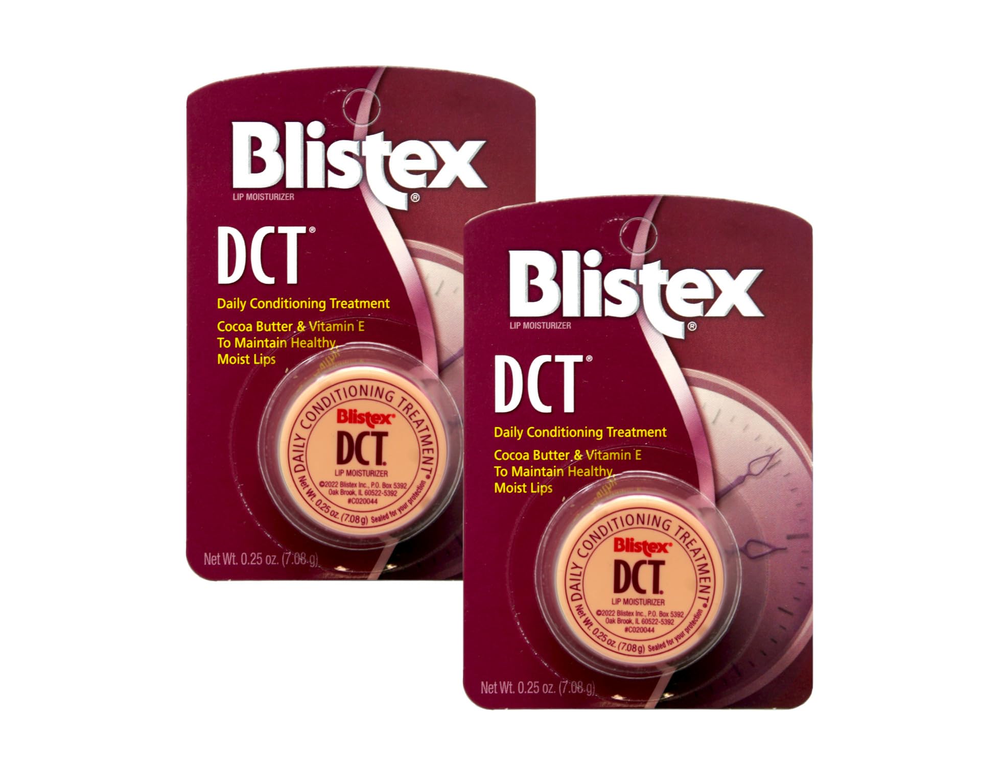 Blistex DCT two-pack lip balm with SPF 20 provides lip protection and hydration.