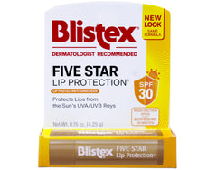 Blistex Five Star Lip Protection SPF 30 front-pack protects lips from sun and dryness