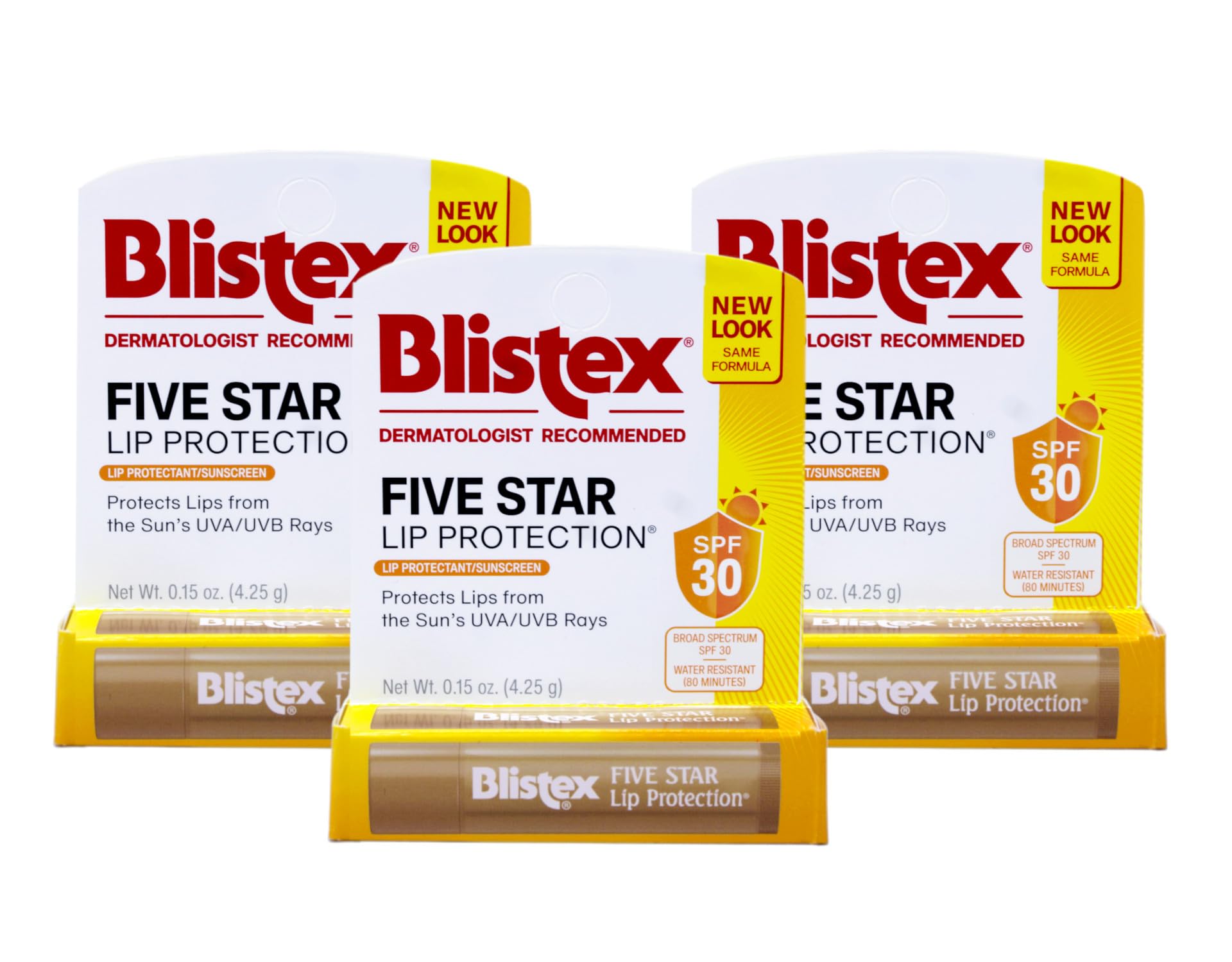 Blistex Five Star Lip Protection tube front for daily dry air protection.