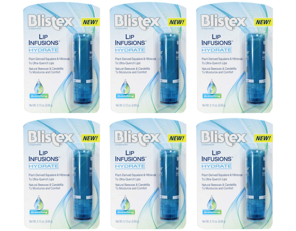 Blistex Lip Infusions Hydrate packaging shows compact lip care for daily moisture