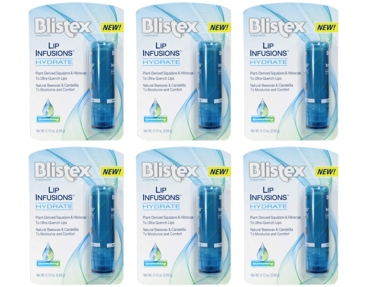 Blistex Lip Infusions Hydrate packaging shows compact lip care for daily moisture