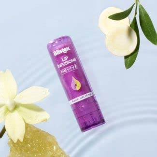 Image highlights ginseng and chia seed extracts in Blistex Lip Infusions Revive.