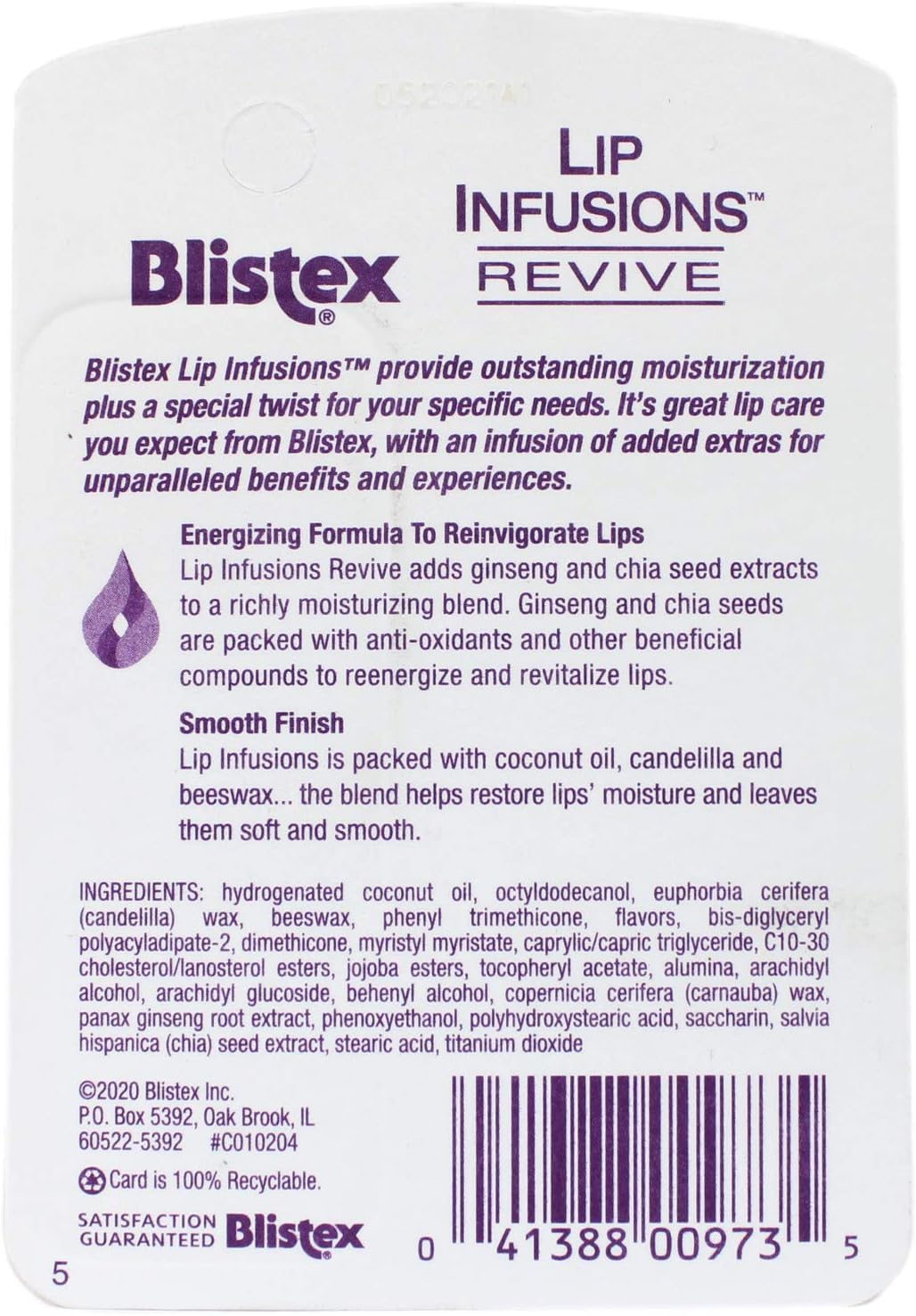 Close-up of Blistex Lip Infusions Revive texture for smooth, nourishing balm on lips.
