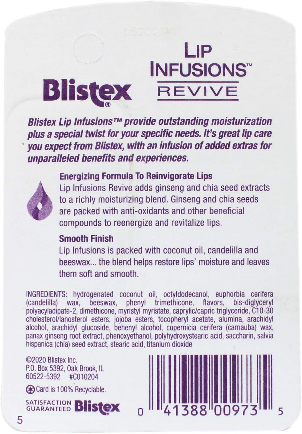 Close-up of Blistex Lip Infusions Revive texture for smooth, nourishing balm on lips.