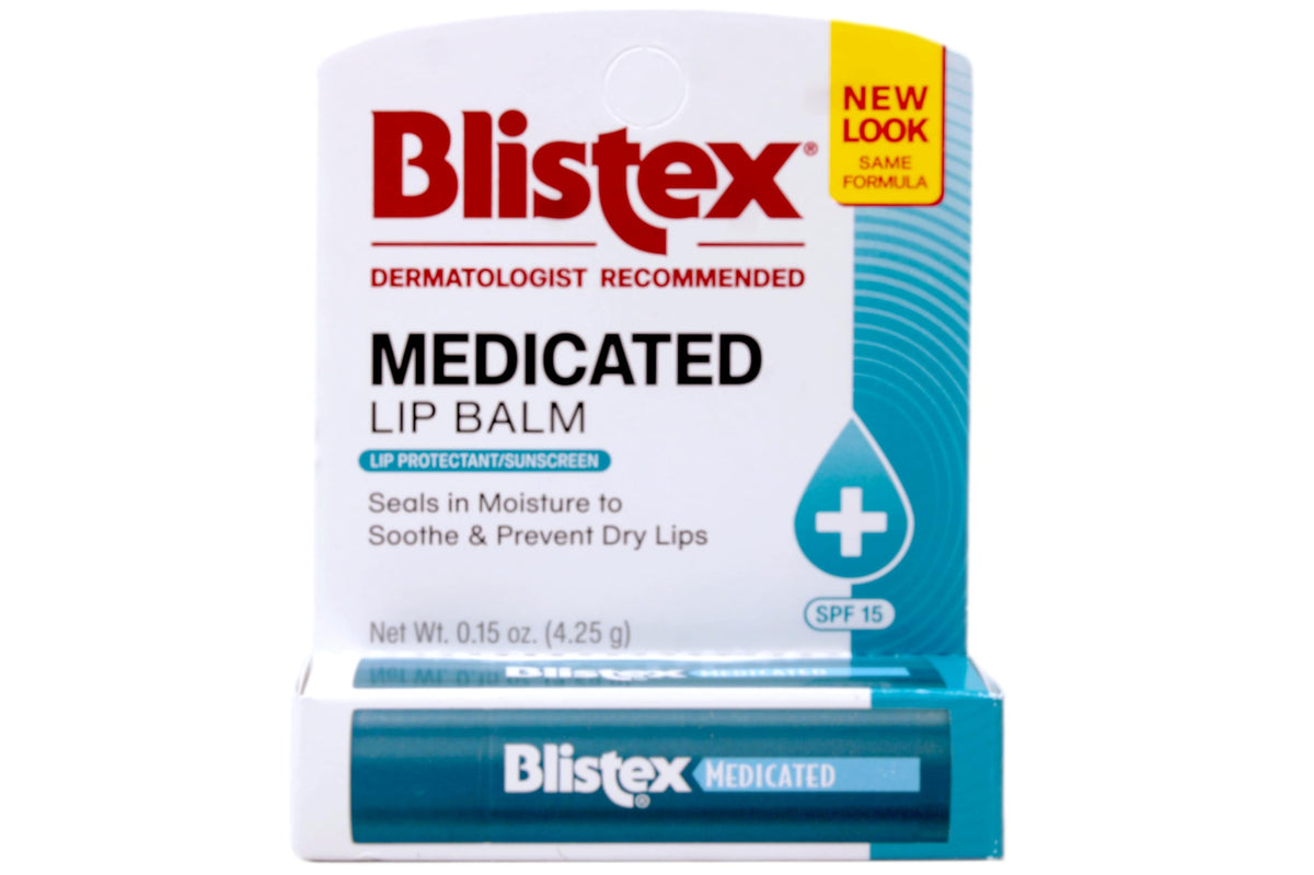 Blistex Medicated Lip Balm SPF 15 eight-pack front view for daily moisture and protection.