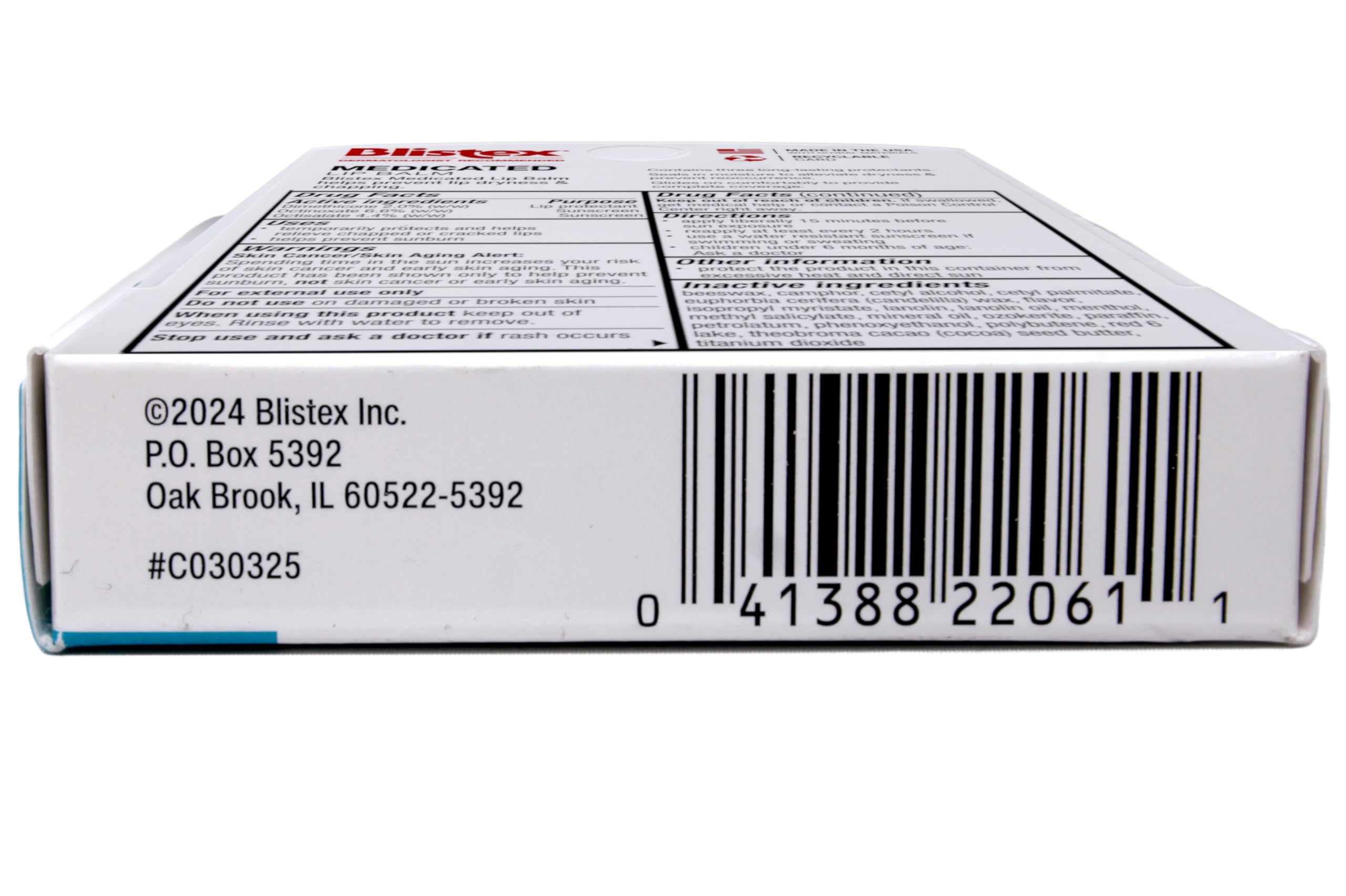 Blistex Medicated Lip Balm SPF 15 eight-pack highlights nourishing ingredients for hydrated lips.