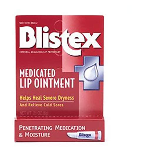 Close-up of applying Blistex Lip Ointment on lips for symptom relief